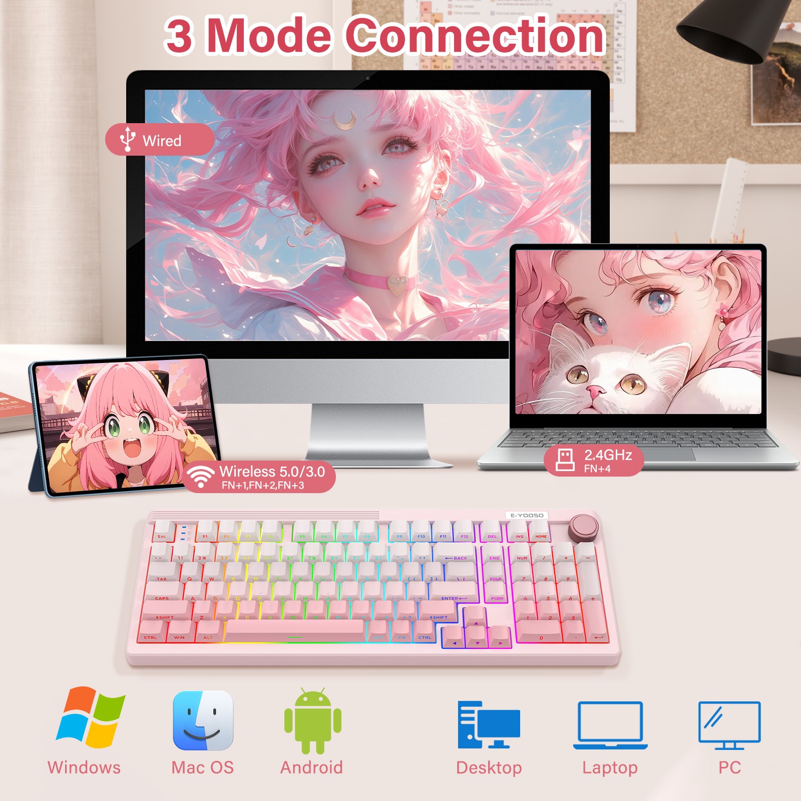 E-YOOSO 98-Key Wired Tri-mode  - đánh giá và giá Gaming Keyboard E Yooso