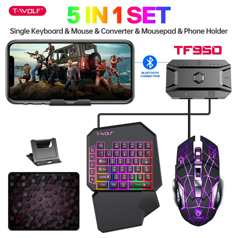 T-Wolf Tf950 5 In 1 One Handed - đánh giá và giá Gaming Keyboard 1 Hand