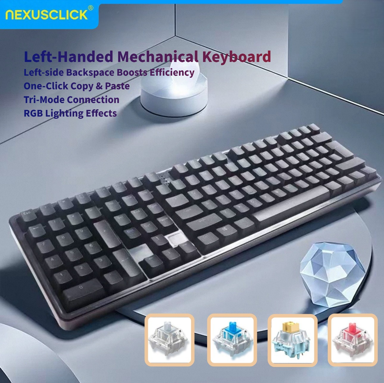NexusClick Ergonomic Left Hand - đánh giá và giá Gaming Keyboard No Number Pad